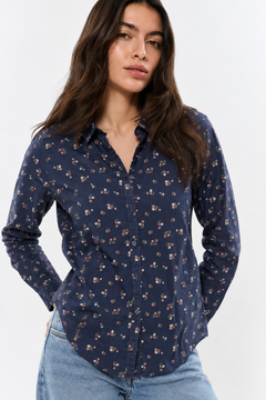 Navy Floral Shirt in Cotton  - Size: S