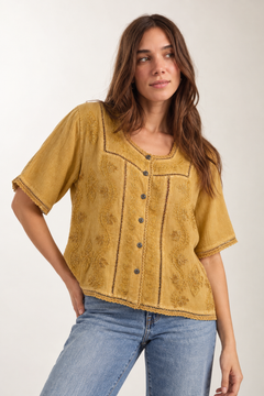 ♦︎ Mustard Embroidered  Blouse - Size: M/L