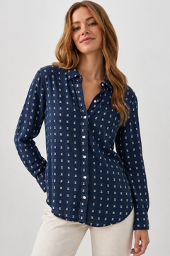 Navy Blue Cotton Blouse - Size: S