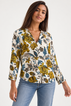 Mustard and Ivory Blooms Blouse - Size: S