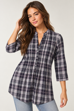Cotton  Checkered Blouse in Violet- Size: S