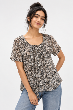 Tie Front Blouse in Earth Colors- Size: S/M