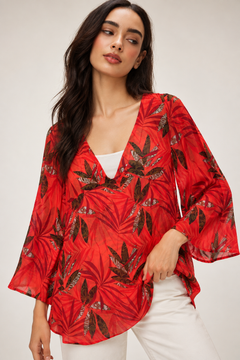 Tropical Leaf Print Cover-up -Size: S
