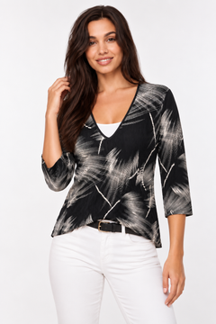Abstract Print Plissé Blouse - Size: M