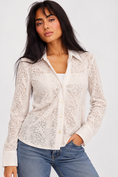 White Crochet Shirt with Point Collar - Size: S