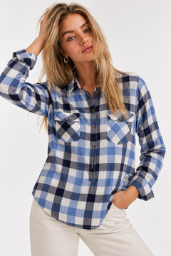 Blue Plaid Shirt in 100% Cotton- Size: S