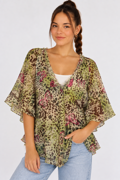 Flared Sleeves Blouse in Viscose- Size: M/L