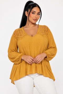 Mustard Long Blouse in Viscose- Size: M(Fits: XL)