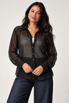 Sheer Blouse with Subtle Dots- Size: S (Fits: L/XL)