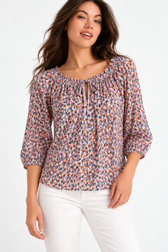 Multicolor Abstract Patterned Blouse - Size: 12