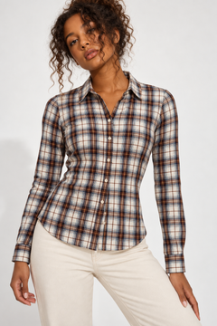 Neutral Plaid Shirt in All Cotton - Size: M