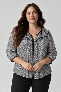 Black and White Blouse in Cotton Viscose Blend- Size: L