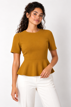 Waisted Peplum Top in Mustard Yellow- Size: S/M
