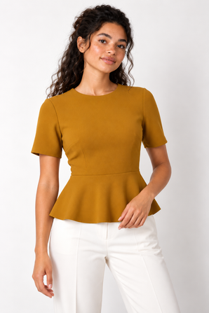 Waisted Peplum Top in Mustard Yellow- Size: S/M