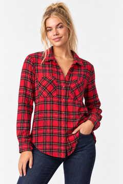 Plaid Button-Up Flannel Shirt - Size: S/M