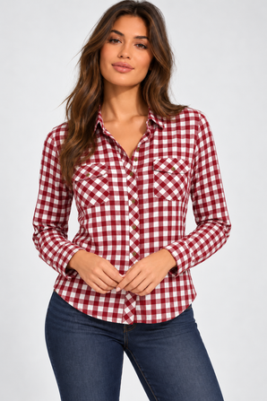 Brick Red Gingham Flannel Shirt - Size: M