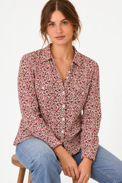Burgundy and White Shirt in Cotton Viscose- Size: M/L