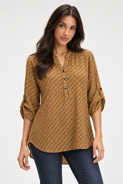 Geometric Pattern Blouse in Double Layer- Size: L