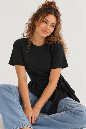 Asymmetrical Wrap Blouse in Black- Size: L (Fits: S/M)