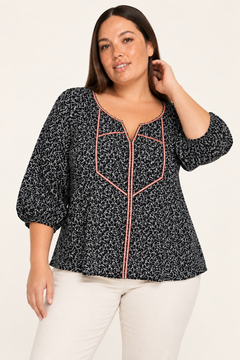 Viscose Blouse with pink Piping - Size: XXL