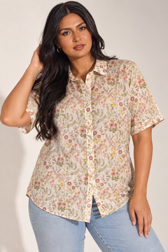 Vintage Cotton Shirt with Delicate Pattern- Size: XXL