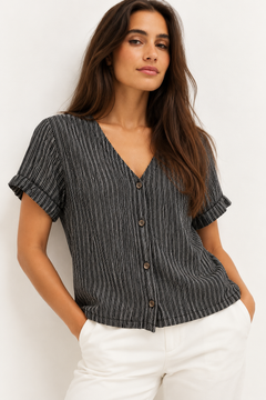 Striped Blouse in Cotton Linen- Size: M/L