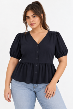 V-Neck Peplum Blouse - Size: XL