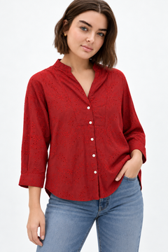 Cotton Embroidered Blouse in  Maroon  - Size: XXL