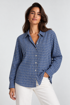 Blue Plaid Collared Shirt - Size: L