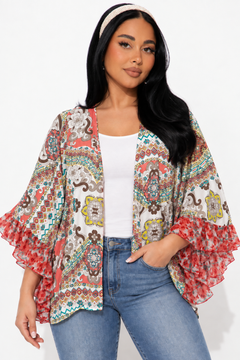 Kimono Top with Flared Sleeves - Size: One Size