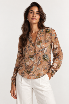 Nature-inspired Cotton Blouse - Size: M