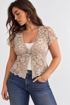 Lace Cardigan in Neutral Beige- Size: M/L