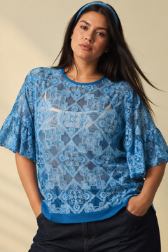 Sheer Lace Top with Bell Sleeves- Size: XXL