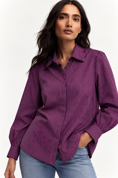 Pinstriped Cotton Shirt in Deep Purple- Size: L