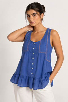 Sleeveless Ruffled Top in Cotton- Size: M