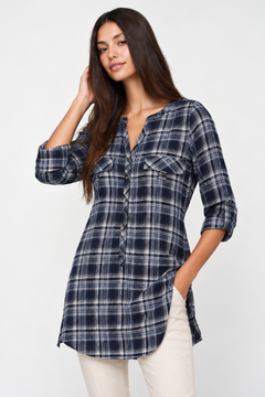 100% Cotton Shirt Dress in Navy - Size: XS
