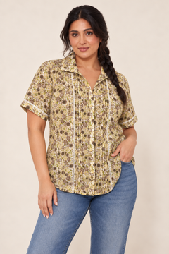 Pleated Blouse in Cotton Viscose- Size: XL/XXL