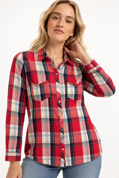 Studded Plaid Shirt in Cotton- Size: M