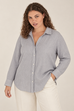 Cotton Pinstripe Shirt in Light Blue- Size: S/M (Fits L/XL)