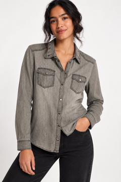 Grey Studded Shirt in Cotton Size: M