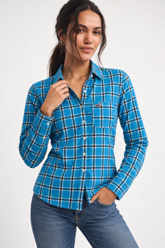 100% Cotton Shirt in Cyan Blue - Size: S