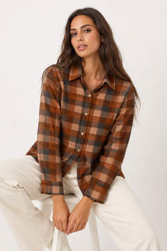 Plaid Shirt in Brown Tones- Size: S/M
