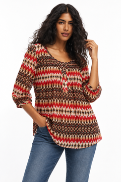 Geometric Zigzag Pattern Blouse - Size: M/L