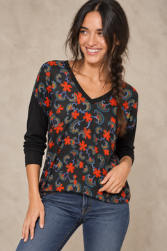 Vibrant Floral Sweater in Viscose Blend - Size: M