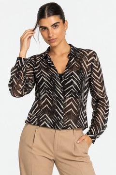Chevron Patterned Sheer Blouse in Viscose- Size: L