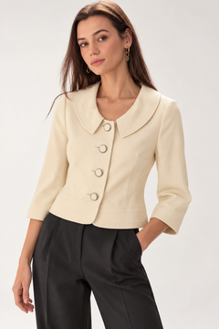 Ecru-colored Cropped Jacket - Size: M