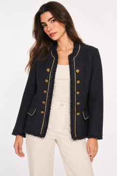 Collarless Tweed Winter Jacket - Size: M
