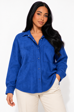 Electric Blue  Suede-Look Shacket- Size: M (Fits: L/XL)