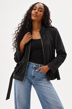 Faux Suede Belted Jacket - Size: M