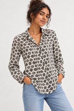 Patterned Cotton Pleated Shirt - Size: M/L